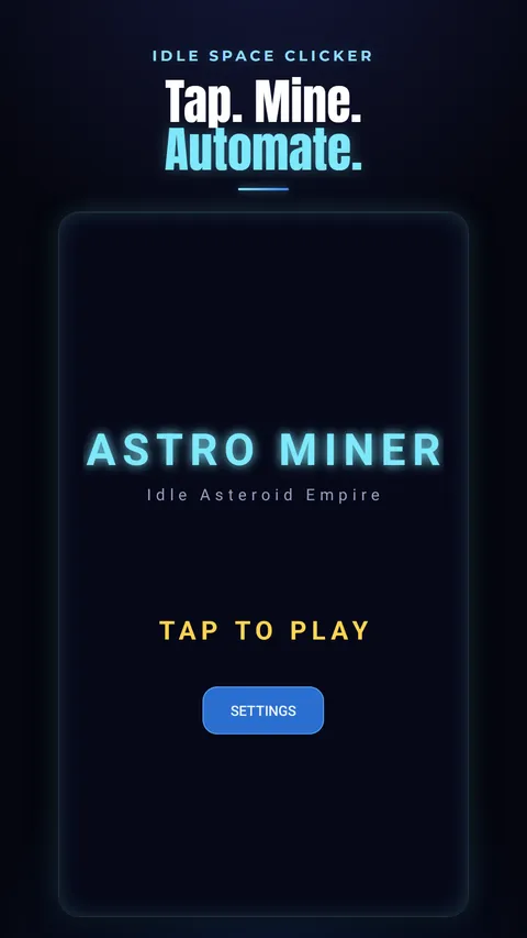 Astro Miner title screen with neon asteroid