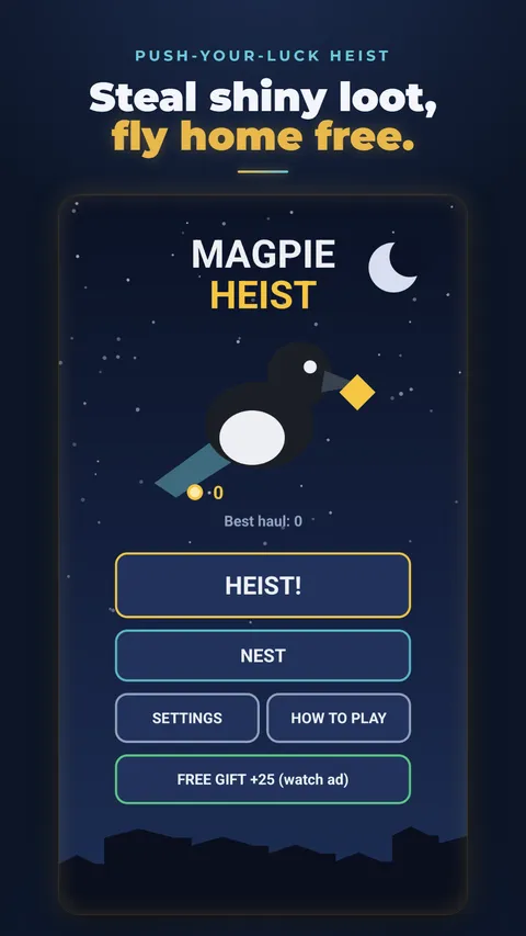 Magpie Heist hook: magpie over moonlit rooftops