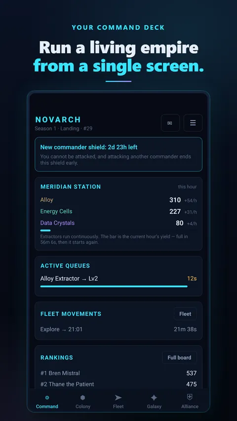 Command deck with fleet and rankings