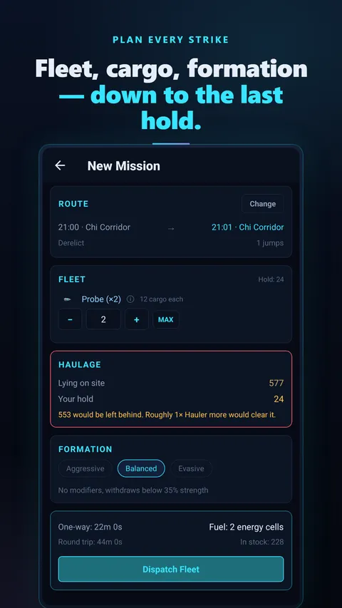 Mission planner: fleet, cargo, formation