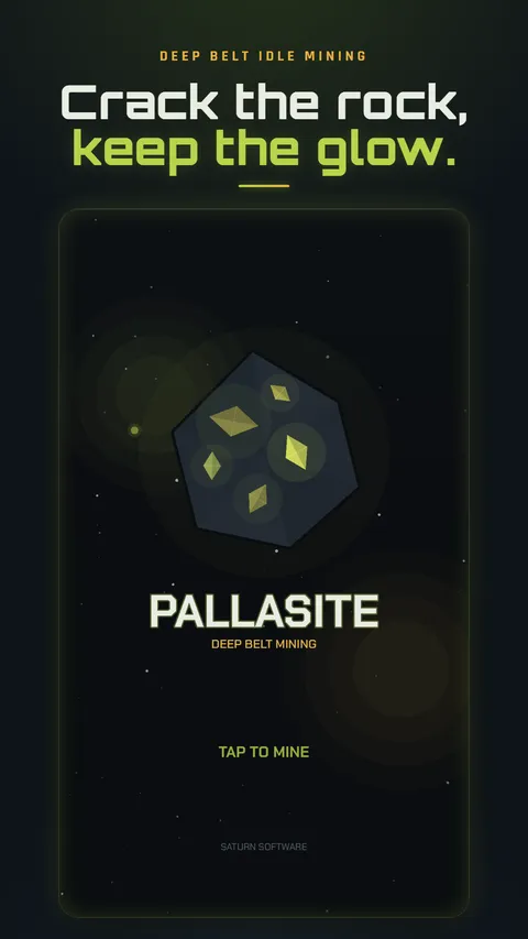 Pallasite hook screen, glowing olivine asteroid