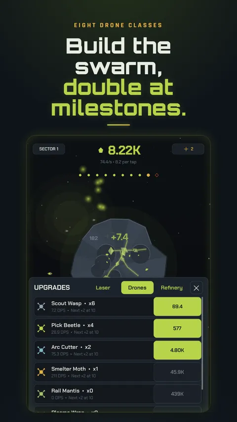 Drone fleet firing in orbit